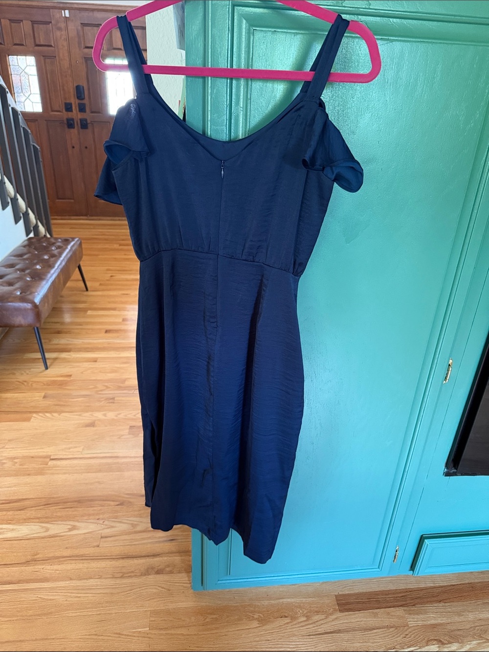 BB Dakota Navy Cold-Shoulder Ruffle Midi Dress - Picture 4 of 5